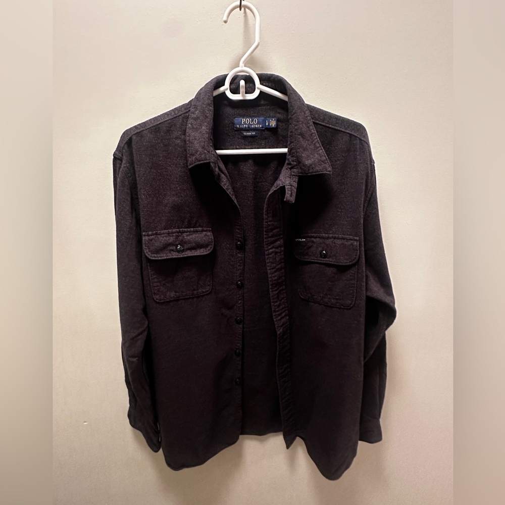 Polo Charcoal Grey Classic Fit Long Sleeve Collared Shirt
